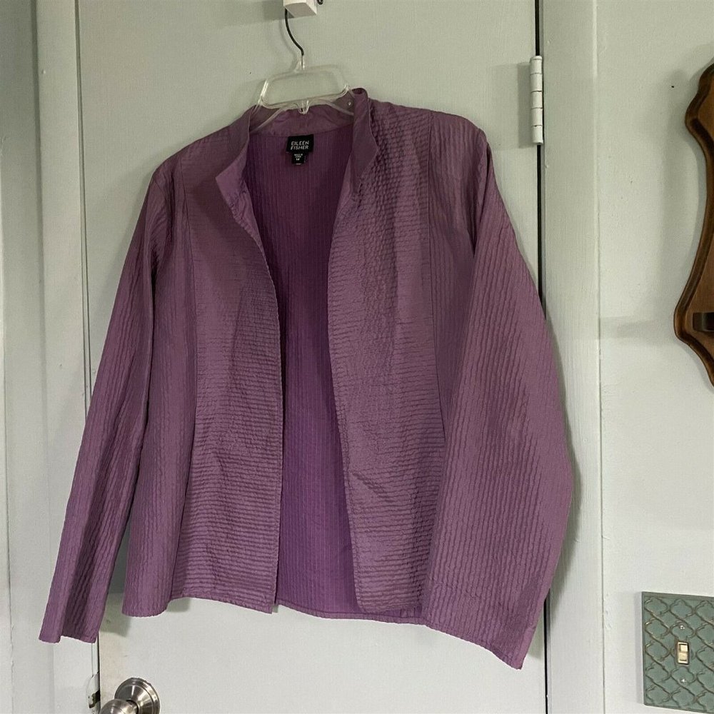 Eileen Fisher Silk Jacket Open Front Blazer Purple